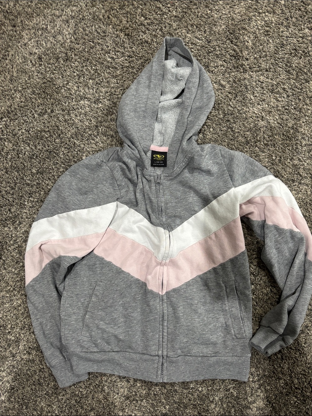 Athletic Works Gray Hooded Zip Jacket with Pink & White Chevron Stripes
